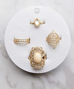 Fame Accessories Antique Gold Filigree Stone 4 Piece Ring Set