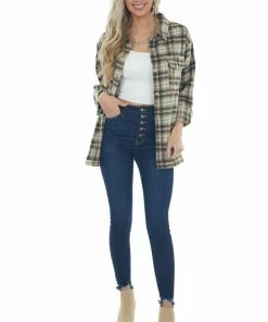 Kori America Beige Plaid Woven Shacket With Chest Pockets 17 Kori America Beige Plaid Woven Shacket With Chest Pockets