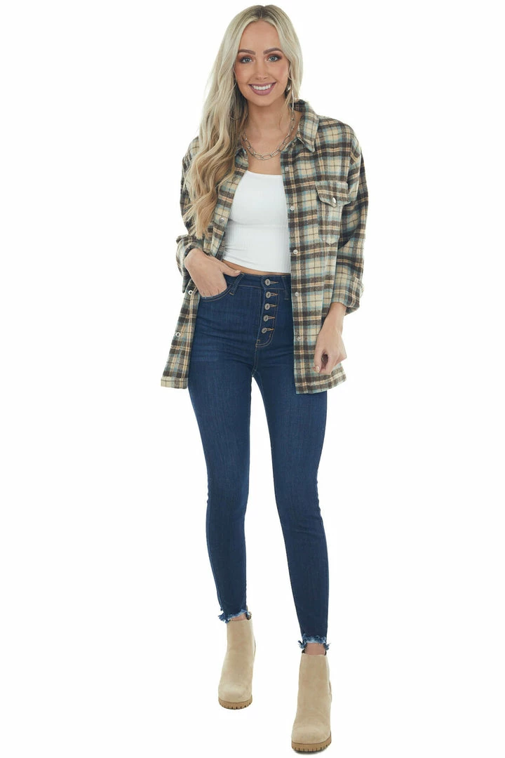 Kori America Beige Plaid Woven Shacket With Chest Pockets 10 Kori America Beige Plaid Woven Shacket With Chest Pockets