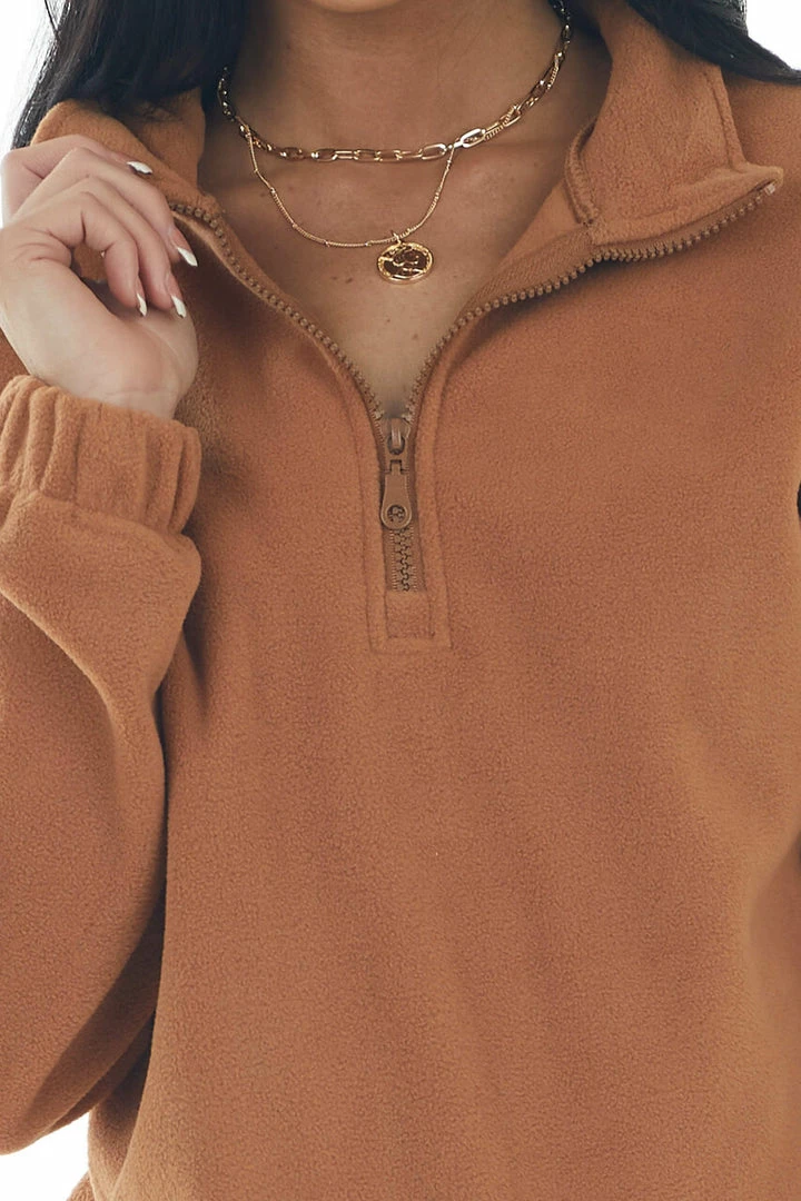 Shewin Copper Half Zipper Pullover Fleece Sweatshirt Tops 14 Shewin Copper Half Zipper Pullover Fleece Sweatshirt Tops