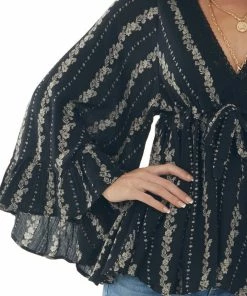 ANGIE Black Floral Print Drop Waist Top With Tie Tops 14 ANGIE Black Floral Print Drop Waist Top With Tie Tops