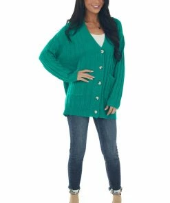 Fantastic Fawn Jade Button Down Front Loose Knit Cardigan