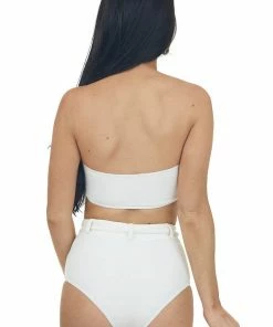 Listicle Accessories White Bandeau High Waist Bikini Set With Belt