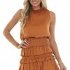 She + Sky Caramel Sleeveless Blouson Dress With Smocking And Ruffles Dresses