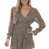 She + Sky Dresses Walnut Leopard Drop Waist Romper With Wrap Tie