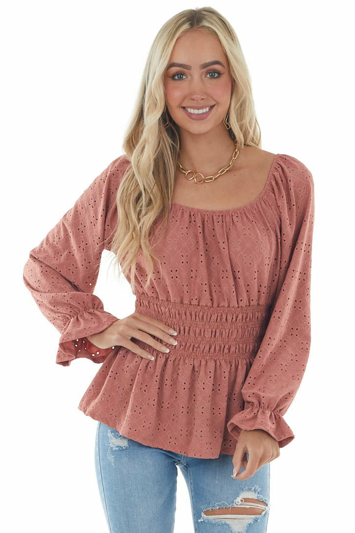 Hailey & Co Ginger Square Neck Eyelet Lace Long Sleeve Top Tops 10 Hailey & Co Ginger Square Neck Eyelet Lace Long Sleeve Top Tops
