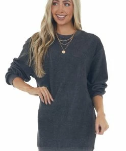 HYFVE Charcoal Brushed Knit Sweatshirt Short Dress Dresses