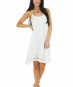 Emory Park Ivory Swing Sleeveless Short Dress With Lace Detail Dresses