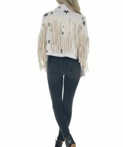 Fantastic Fawn Pastel Mauve And Black Star Faux Suede Jacket