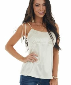 NAKED ZEBRA Champagne Printed Satin Tank Top Tops