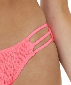 Envya Neon Pink Bandeau Smocked Bikini Set With Ladder Cut Outs Accessories