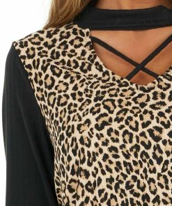 FSL APPAREL Desert Sand Leopard Print Top With Cutout Neck Detail Tops