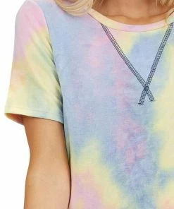 7th Ray Tops Multicolor Tie Dye Short Sleeve Top With Rounded Neckline