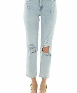 Vervet Bottoms Light Wash High Rise Distressed Mom Jeans