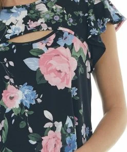 HEIMISH Black Floral Print Chest Cut Out Detail Top