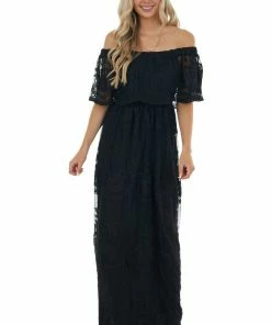 Dress Day Black Off Shoulder Floral Lace Overlay Maxi Dress Dresses