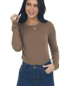 ZENANA Coffee Solid Soft Knit Top With Long Sleeves