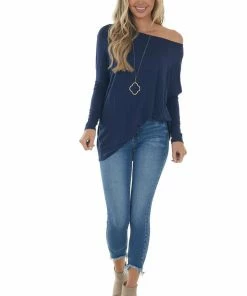FSL APPAREL Navy Long Sleeve Stretchy Knit Top With Boat Neckline 31 FSL APPAREL Navy Long Sleeve Stretchy Knit Top With Boat Neckline
