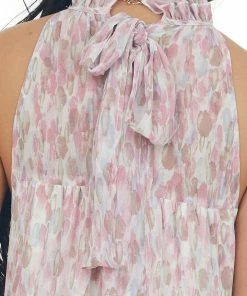 Entro Mulberry Printed Halter Neck Tiered Midi Dress Dresses