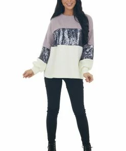 She + Sky Mauve And Ivory Colorblock Sequined Top 12 She + Sky Mauve And Ivory Colorblock Sequined Top