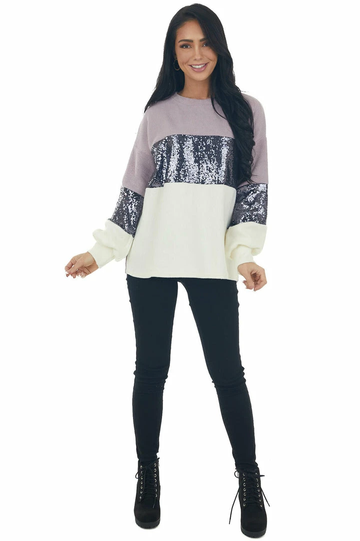 She + Sky Mauve And Ivory Colorblock Sequined Top 5 She + Sky Mauve And Ivory Colorblock Sequined Top