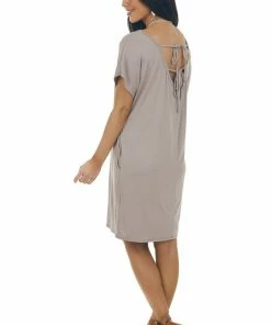 Vanilla Bay Mocha Knit Mini Tee Shirt Dress With Pockets