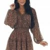 Peach Love Coffee Floral And Metallic Print Ruffle Dress Dresses