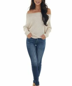 She + Sky Tops Vanilla Off Shoulder Top With Outseam Details