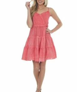 Umgee Dresses Raspberry Mineral Wash Sweetheart Neck Dress