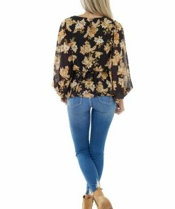Flying Tomato Tops Black Floral Surplice Top With Bubble Sleeves 14 Flying Tomato Tops Black Floral Surplice Top With Bubble Sleeves