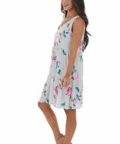 HEIMISH Pearl Floral Print Drop Waist Tiered Dress Dresses