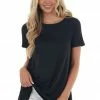 EC COLLECTION Black Short Sleeve Tunic Top With Side Pockets