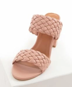 CCOCCI Shoes Rose Taupe Open Toe Strappy Heel With Woven Details