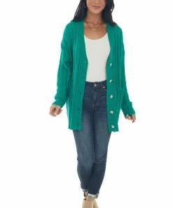 Fantastic Fawn Jade Button Down Front Loose Knit Cardigan