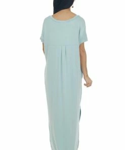 ZENANA Mint Short Sleeve Maxi Dress With Side Slits