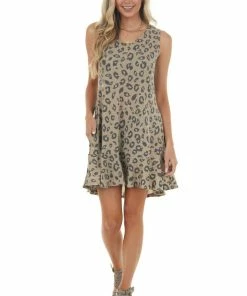 HEIMISH Dresses Leopard Print Sleeveless Mini Dress With Pockets