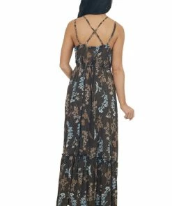 ANGIE Coffee And Powder Blue Floral Maxi Dress Dresses