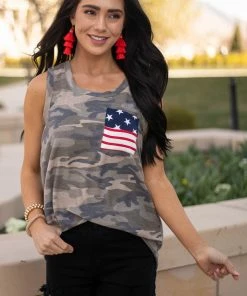 HEIMISH Dusty Olive Camo Print Tank Top With Printed Front Pocket 19 HEIMISH Dusty Olive Camo Print Tank Top With Printed Front Pocket