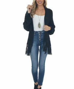 Fantastic Fawn Tops Black Long Sleeve Open Front Cardigan