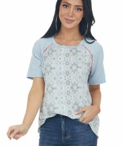 Lime 'N' Chili Tops Powder Blue Abstract Print Knit Top