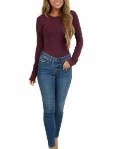 Nikibiki Eggplant Purple Seamless Long Sleeve Crew Neck Top
