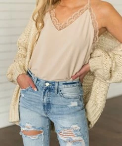 VISION Tops Latte V Neck Lace Trim Racerback Camisole 27 VISION Tops Latte V Neck Lace Trim Racerback Camisole