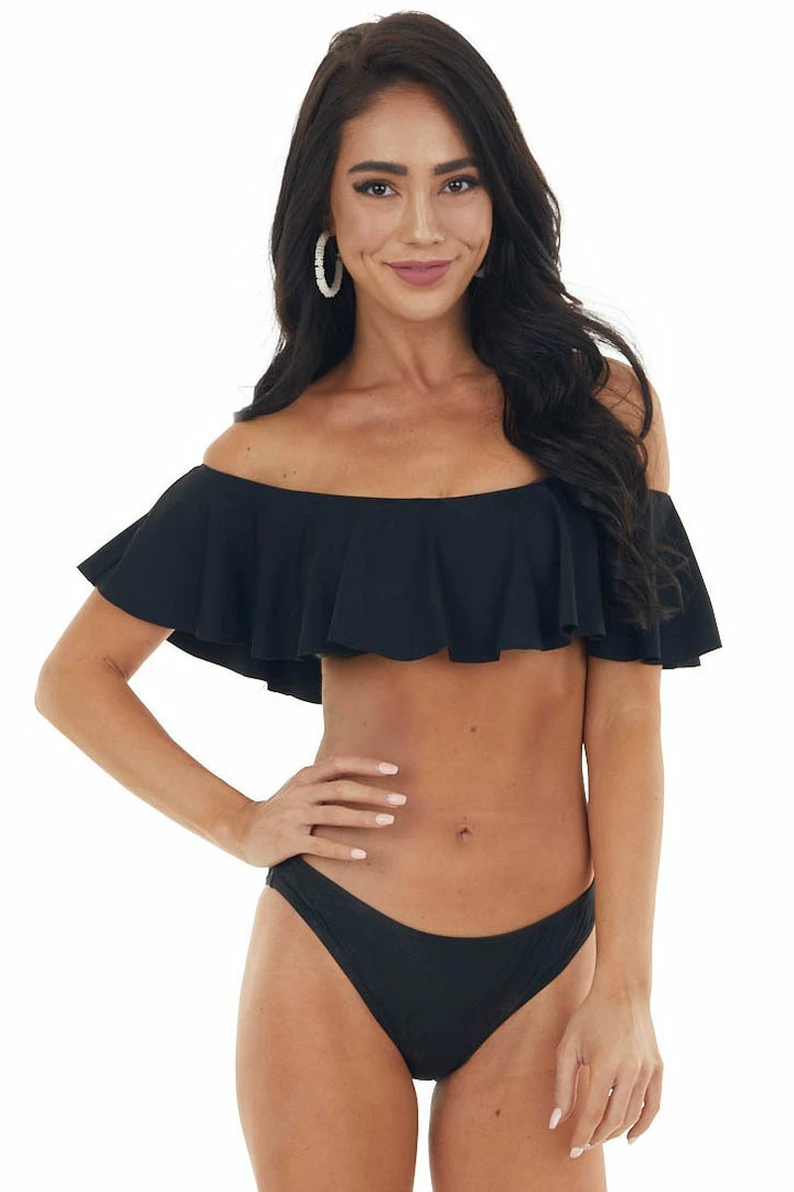 Envya Black Bandeau Style Bikini With Ruffled Overlay Details 16 Envya Black Bandeau Style Bikini With Ruffled Overlay Details