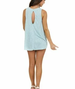 Cherish Seafoam Tank Top With Keyhole Back And Twist Detail Tops