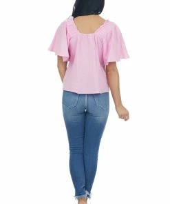 Entro Tops Bubblegum Pink Short Flare Sleeve Top