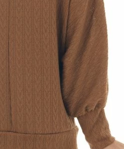 143 Story Tops Sepia Textured Knit Banded Dolman Sleeve Top