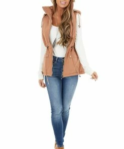 HYFVE Dusty Salmon Sleeveless Zip Up Vest With Mock Neckline Outerwear