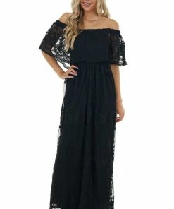 Dress Day Black Off Shoulder Floral Lace Overlay Maxi Dress Dresses