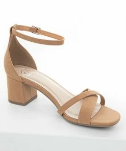FORTUNE DYNAMIC Cognac Ankle Strap Criss Cross Block Heels