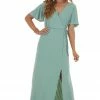 Vanilla Bay Light Juniper Surplice Maxi Dress With Slit